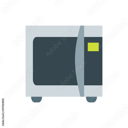 A simple illustration of a microwave oven with a gray body and a yellow display panel on the right side