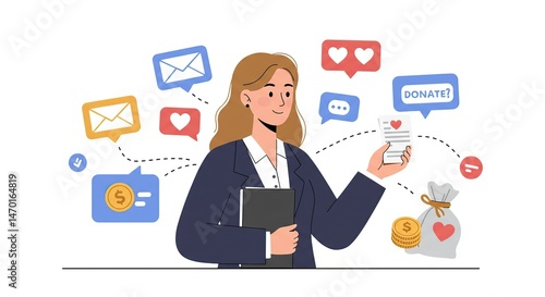 Woman Managing Online Donations Via Email and Social Media