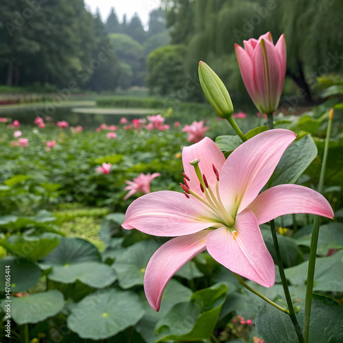 beautiful pink lily in garden