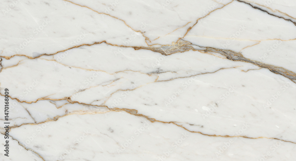 Fototapeta premium A close up of white marble with gold and gray veins running through the stone surface texture design