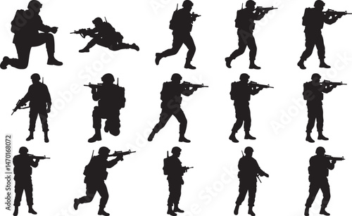 Fifteen Black Soldier Silhouette Variations