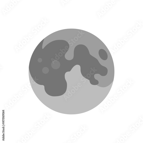 Illustration of a full moon with visible craters and light gray and dark gray shading on a white background