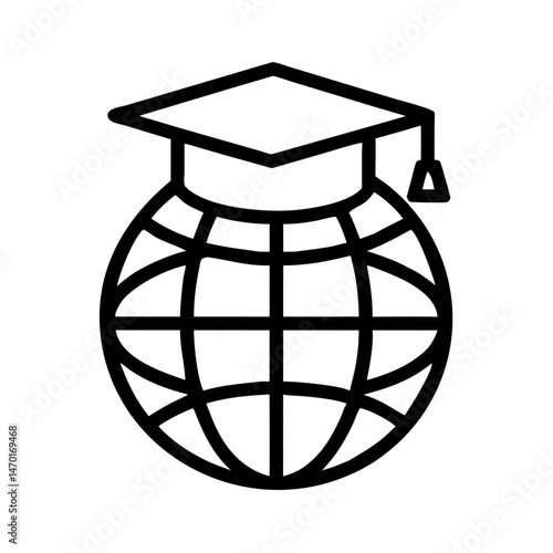 Globe with Graduation Cap Icon – Global Education, Academic Achievement, and Learning Symbol