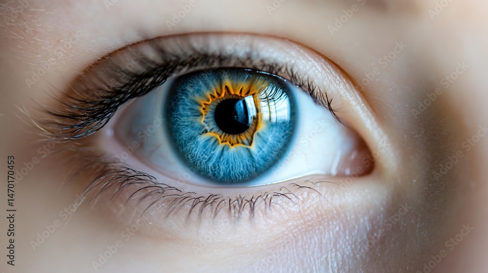 Fototapeta premium Close-up view of a vibrant blue eye with a unique reflection.