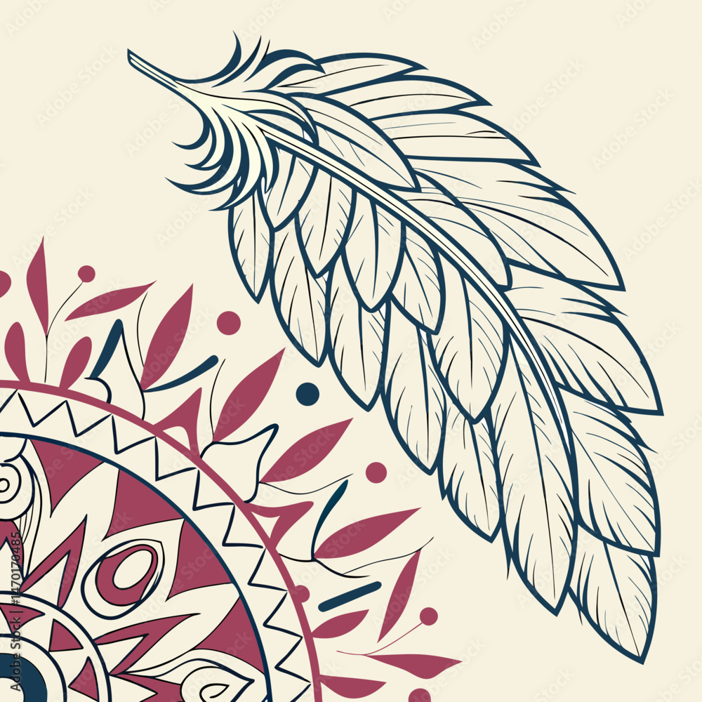 Obraz premium Feathered wings mandala vector illustration 