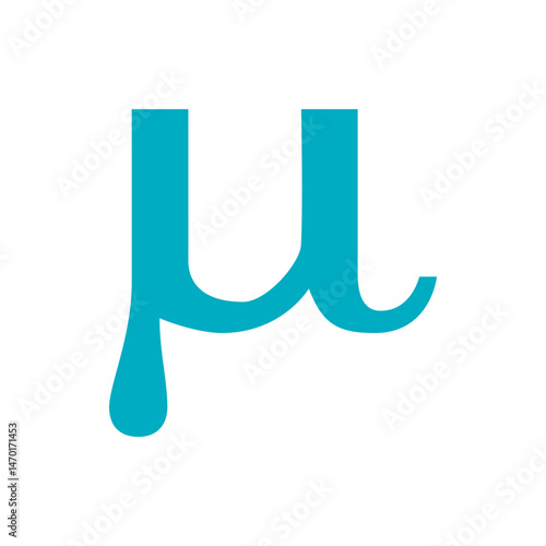Illustration of a turquoise mu symbol with a curved base and two vertical strokes on a white background
