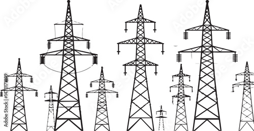 High-voltage transmission tower with power lines illustrating energy distribution and essential infrastructure for electricity supply	
