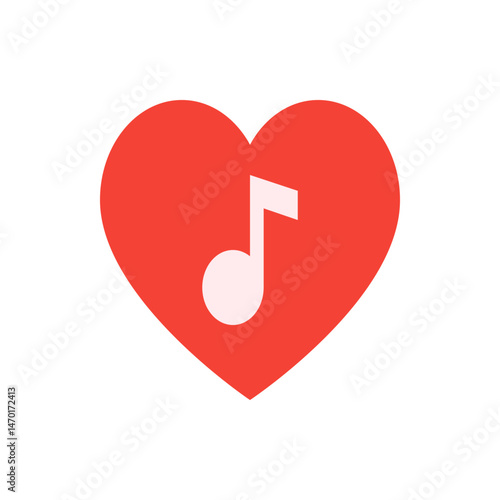 A red heart shape with a white musical note in the center symbolizing love for music and artistic passion