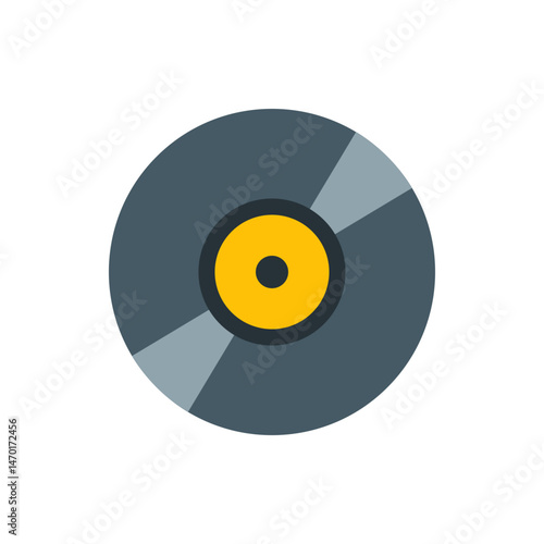 Illustration of a compact disc with a yellow center and gray accents on a white plain background view