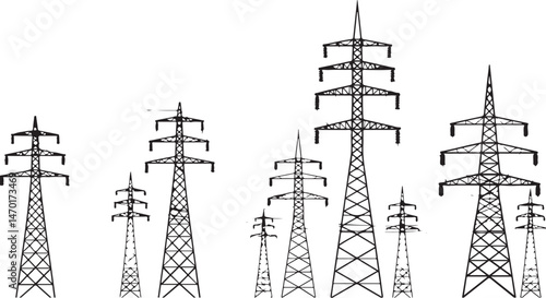 High-voltage transmission tower with power lines illustrating energy distribution and essential infrastructure for electricity supply	
