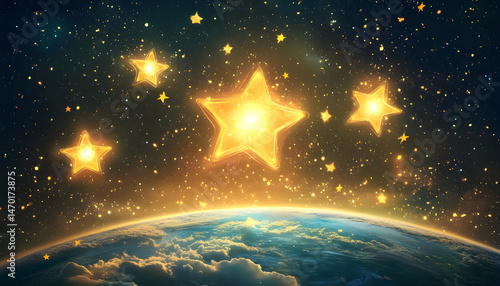 Majestic sight of a distant world under a sky twinkling with stars