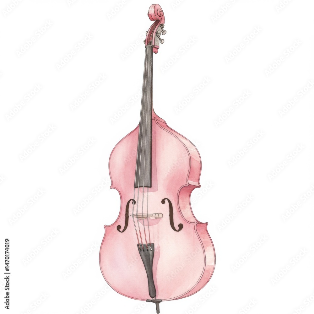 Naklejka premium Pink Watercolor Double Bass Illustration