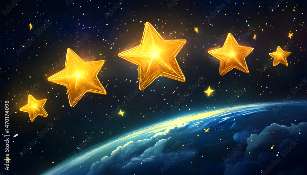 Majestic sight of a distant world under a sky twinkling with stars
