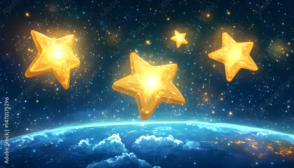Majestic sight of a distant world under a sky twinkling with stars