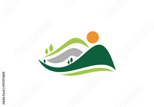 landscape logo, landscape logo vector design, mountain nature landscape logo