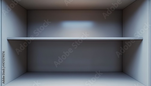 Wallpaper Mural An empty white metal shelf with two horizontal levels in an enclosed space, soft light casting shadows from above. Torontodigital.ca