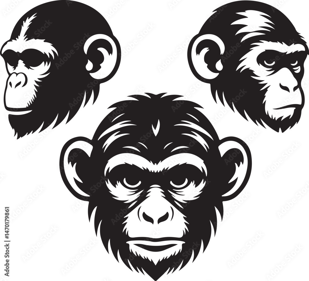 Fototapeta premium Silhouette monkey heads vector