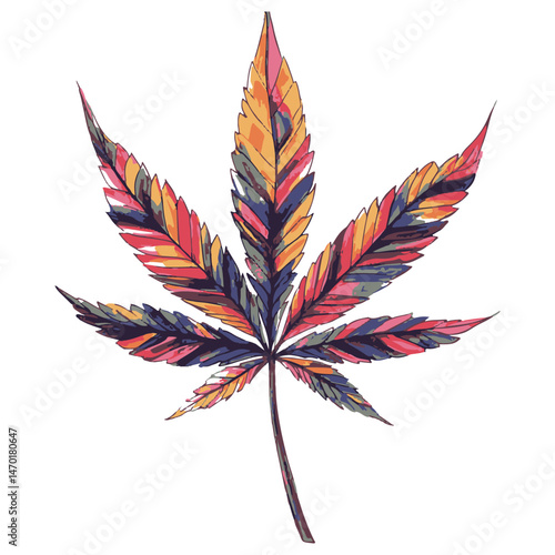 Colorful Abstract Cannabis Leaf Illustration On White Background For Creative Projects