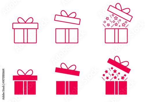 Award & Gift, Gift box icon set in line style. Surprising gift box, gift wrapping simple black style symbol sign for apps and website, vector illustration.