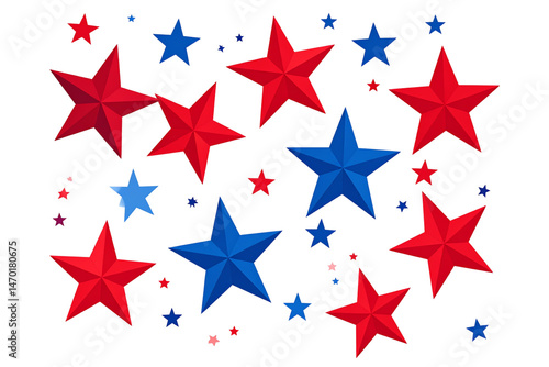 6 red stars and 1 blue star flying, transparent background
