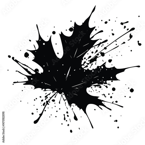 Abstract Maple Leaf Ink Splatter Black Silhouette Vector Design Element