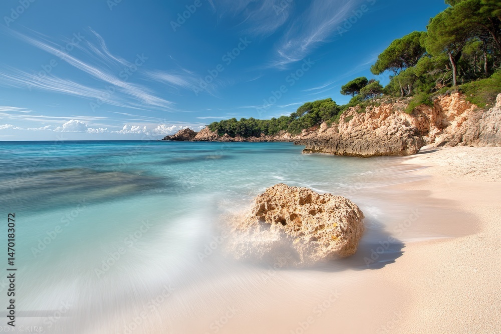 Obraz premium Coastal paradise, sunlit beach