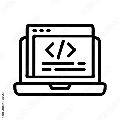 Laptop with Code Icon – Computer Science and Programming Development Vector Design