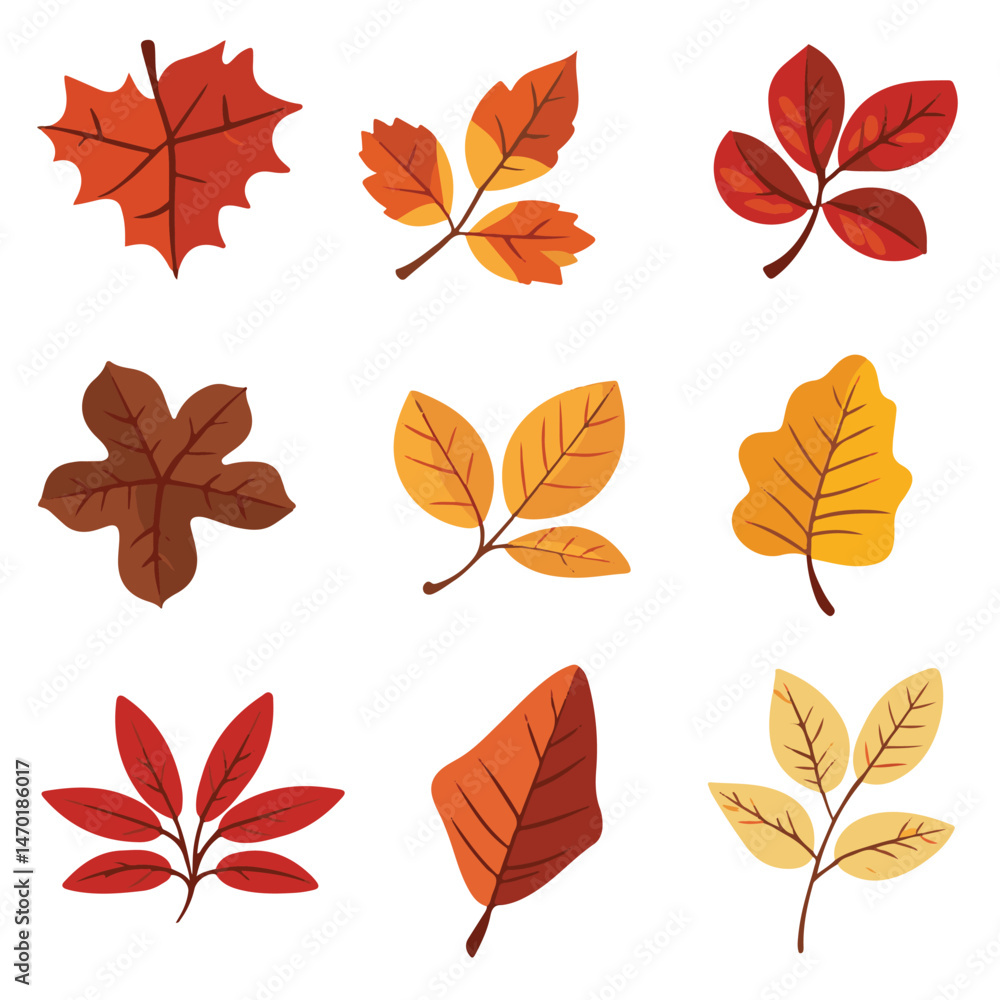 Obraz premium Autumn Leaves Vector Illustration Featuring Various Fall Foliage With Warm Color Palette