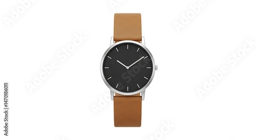A wristwatch with a leather strap and a minimalist dial, realistic flat style, isolated on a white background
