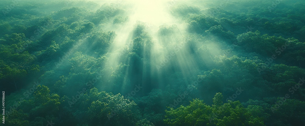 Obraz premium Sunlight Piercing a Misty Forest