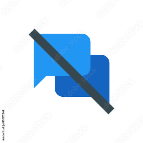 Illustration of two overlapping blue speech bubbles crossed out by a dark gray diagonal line symbol