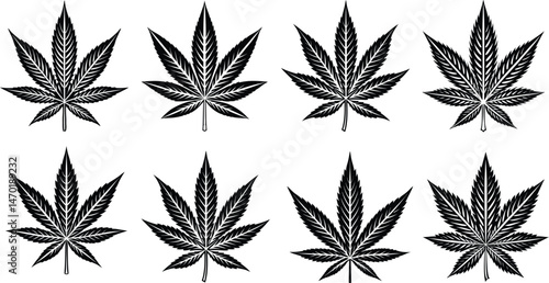 Marijuana Leaf Vector Set – Cannabis Icon Line Art Collection