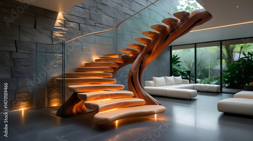 beautiful interior design with wooden steps 
