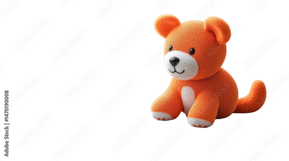 Obraz premium Adorable Orange Plush Toy Bear Sitting on a Soft Surface with a Friendly Expression