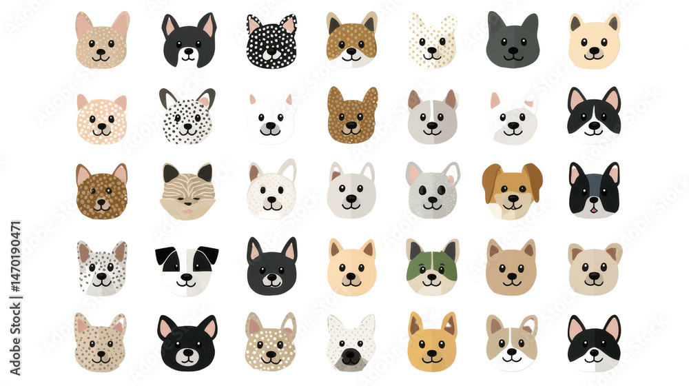 Obraz premium Cute and Colorful Collection of Dog Faces Illustrations for Kids and Pets Lovers Art Projects