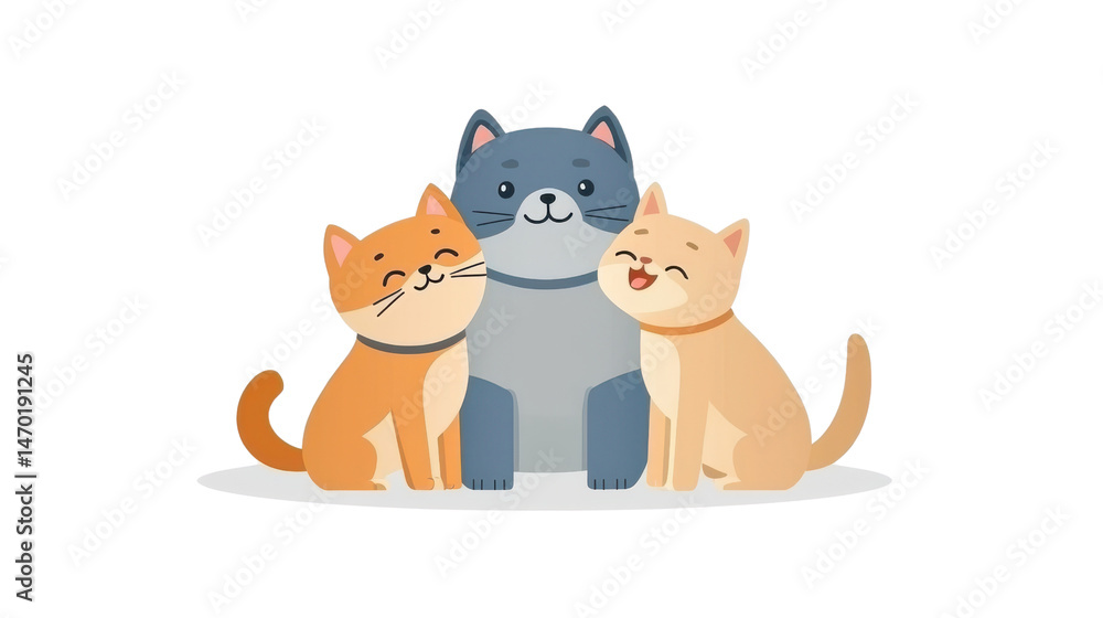 Cute Cartoon Cats Sitting Together Smiling and Displaying Affection in a Fun Illustration Cute Cartoon Cats Sitting Together Smiling and Displaying Affection in a Fun Illustration