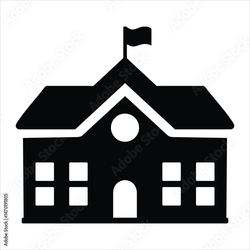 School building icon silhouette is isolated on a white background