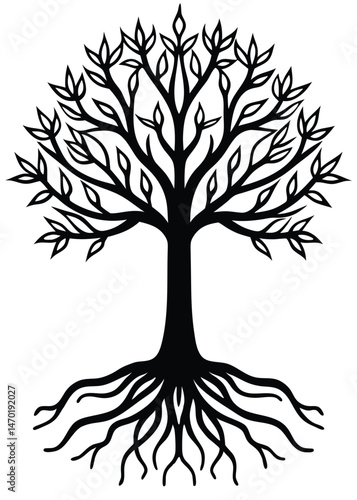 Dark Tree Roots Icon on White Background