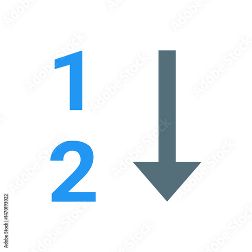 A blue one and two with a grey arrow pointing down indicating a sequence or order of operations steps