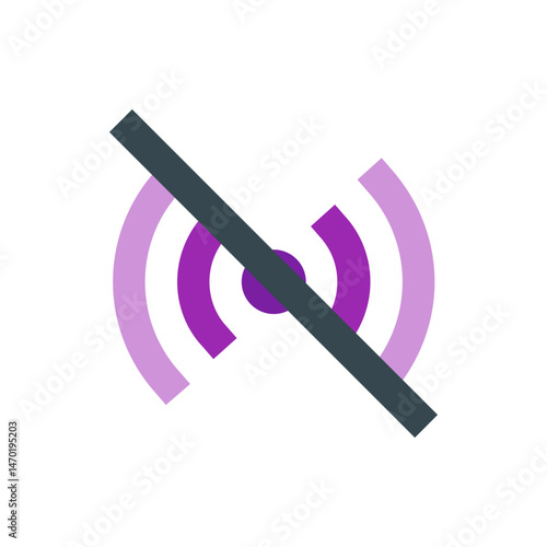 Illustration of a no signal icon with purple wifi waves and a dark gray line through the center of the image