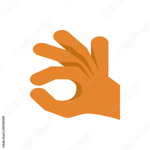 An illustration of a hand making the ok gesture with an orange color isolated on a white background view