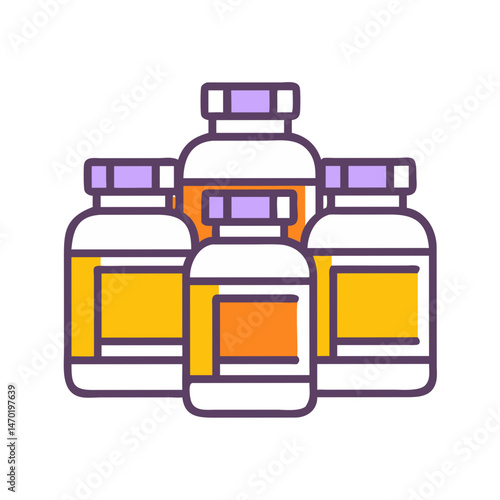 Multiple Supplement Bottles Icon – Health Vitamins and Nutrition Containers Symbol