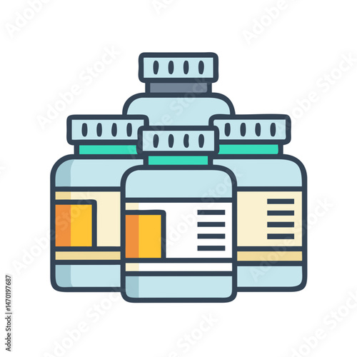 Multiple Supplement Bottles Icon – Health Vitamins and Nutrition Containers Symbol