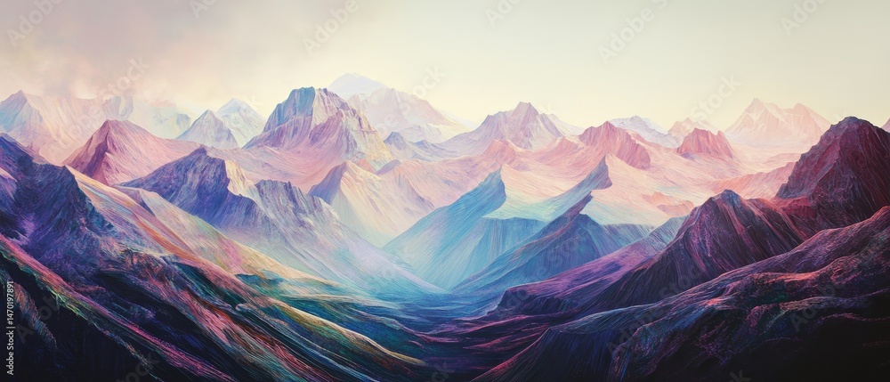The mountains are painted in a variety of colors, creating a serene