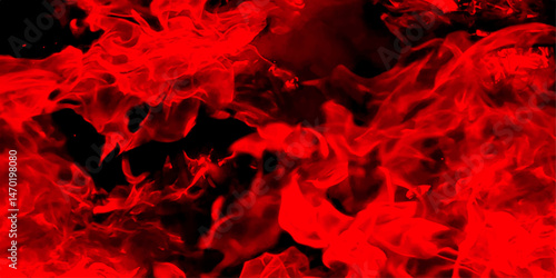 Abstract intense vivid red and black hues with swirling, flame-like textures. Fiery energy, chaos, and motion, with fluid, smoke. Red flame, Fire Light and Glow. Made of red-hot charcoal.   
