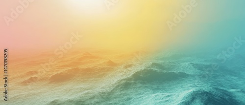 A beautiful ocean with a bright yellow sun in the background