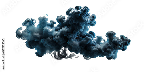 Blue smoke plume isolated on transparent background. Image of colorful smoke plume and festive background	