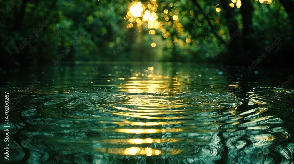 Forest river ripples at sunset Forest river ripples at sunset