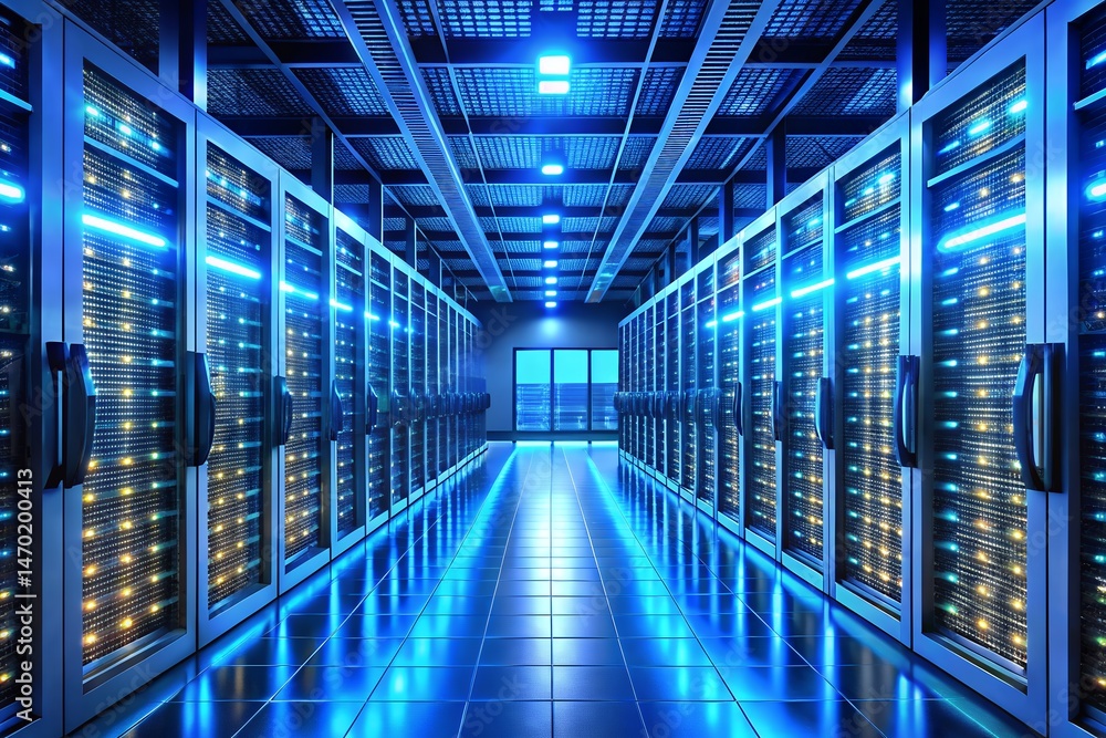 Futuristic Data Center Rows of Servers and Advanced Technology Futuristic Data Center Rows of Servers and Advanced Technology