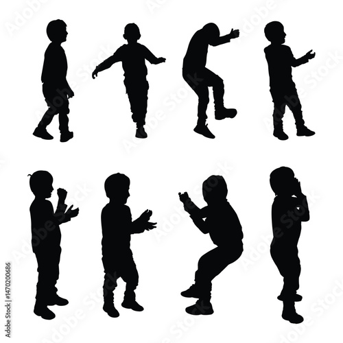 Silhouettes of a child playing and walking